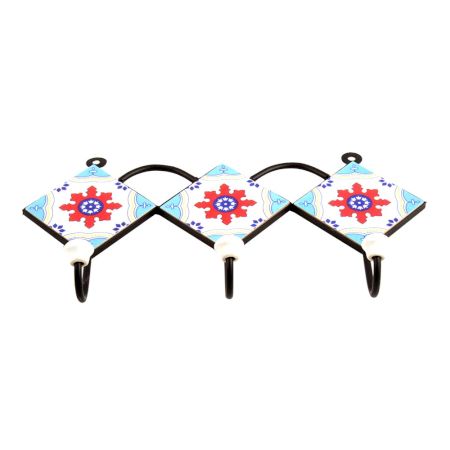 Turquoise White Red Wheel Tiles Hook